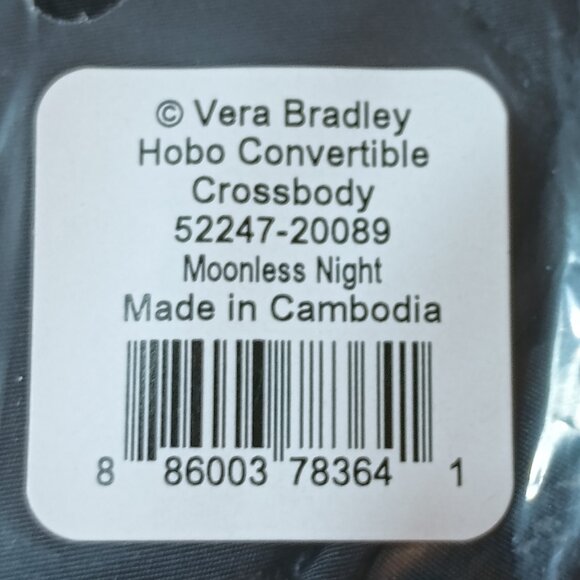 NEW Vera Bradley Black Hobo Ultralight Quilted Shoulder Bag Tote - Picture 5 of 5